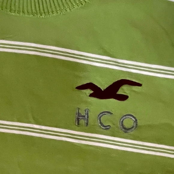 Hollister Shirt Adult Medium Green Striped Logo Long Sleeve Pullover Tee Mens - Picture 4 of 9